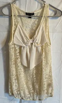 About A Girl Cream Lace Tank Top with Bow Sz Medium‎ Coquette Dollette Victorian