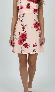 Sequin Hearts Floral Print Pink Square Neck Cutout Back Mini Dress Size 1