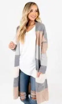 Dreamers | Gray and Brown Colorblock Stripe Duster Cardigan Size M/L