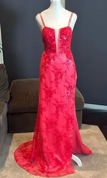 Women’s Mermaid Fit Prom Party Dress Sparkly Sequins Corset Back Leg Slit Size 4