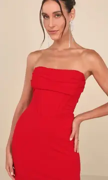 LULU’S Dramatic Intent Red Strapless Corset Bodycon Mini Dress