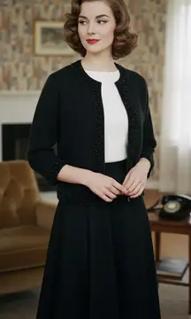 Vintage 1950s Saks Fifth Ave Beaded Angora 3/4 Sleeve Cardigan Women’s Medium‎