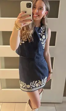 Mable Navy Embroidered Skirt Set