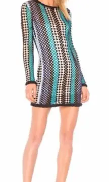NBD X Revolve Weylyn Striped Open Crochet Knit Baja Bodycon Long Sleeve Dress