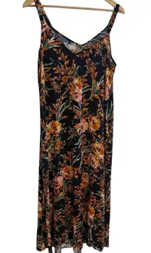 MSK brand maxi dress, size large, with a black background and a floral pattern