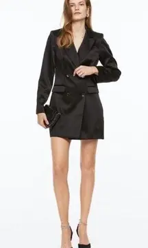 H&M  Double Breasted Blazer Dress Satin Black Size Small