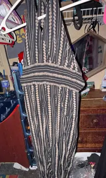 Black and Cream Striped Halter Dress