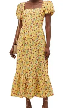 HVN FROMER FRUIT-PRINT COTTON-BLEND LONG DRESS IN YELLOW PRINT 6