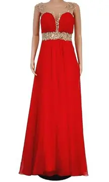 Cinderella Divine Red Straight Rhinestone Embellish Gown Dress Sz 12