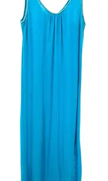 Calypso St Barth 100% Linen Blue Maxi Tank Dress M Scoop Neck Beach‎ Cover Up