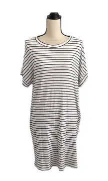 Boutique White & Black Striped Maxi T-Shirt Dress sz Medium Casual Maxi