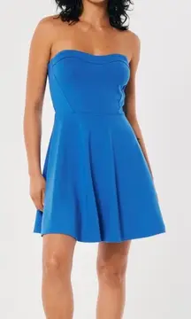 Hollister Royal Blue Strapless Skater Skirt Dress Large Corset Top Stretch