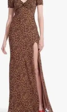 • NWT Lea Leopard Print Maxi Chiffon Floor Length Evening Party Gown sz 2