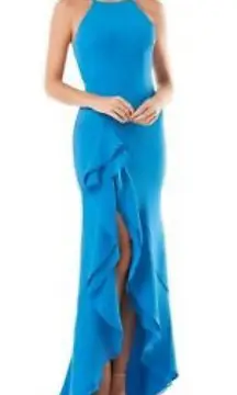 NWT  Infusion Cascading Ruffle Side Slit Gown in Peacock Size 4