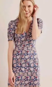 NWT Boden V-Neck Jersey Mini Dress in Navy Paisley Terrace