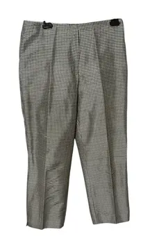 DKNY Gingham Plaid Silk Cropped Pants Black White Preppy Office Womens Size 8