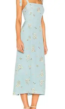 Capulet Camille Blue Poppy Floral Print Sleeveless Tie Shoulder Midi Dress Sz XS