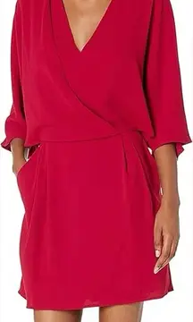 Halston Heritage Women's Kimono Sleeve Faux Wrap Dress, Currant, Sz 4