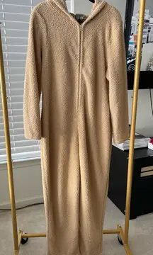 Gently worn teddy bear hoodie pajama onesie