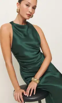 🆕 REFORMATION Anaiis Silk Maxi Dress Forest Green Sz 2