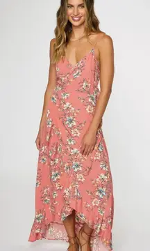 O'Neill Viola Women's Large Floral Maxi Wrap Dress Pink Beach Summer Boho Casual