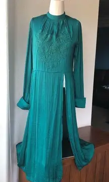 Free People Green New Day Embroidered Tunic Dress long line contemporary