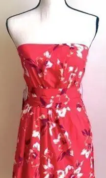 EXPRESS Red Orange Floral Strapless Empire Waist, XS-NWT