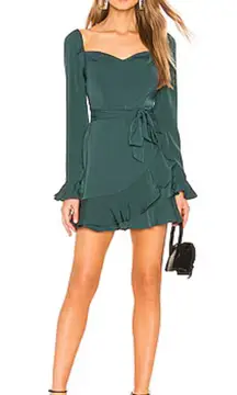 Revolve Superdown Khloe Ruffle Long Sleeve‎ Wrap Sweetheart Dress Green Small