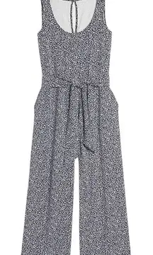 Old Navy Large Jumpsuit Sleeveless Belt Navy Blue Ditzy Floral Pockets Crop 483