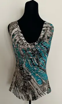 Iz Byer Turquoise and Black Patterned Blouse
