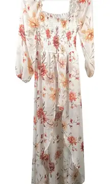 Vine and Valley Floral Romper Size S with Maxi Skirt Overlay Off Shoulder L/S