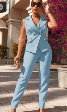 Chic Light Blue Women's Pantsuit