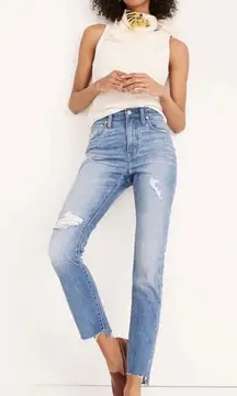 Madewell The High-Rise Slim Boyjean in Lita Wash Step-Hem Edition Size 25
