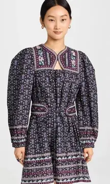 NEW SEA NY Perry Border Puff Sleeve Tunic Embroidered quilted floral Dress XS