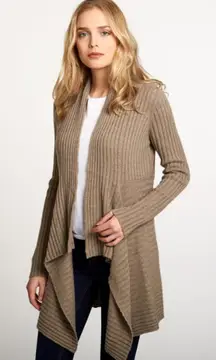 Autumn Cashmere Rib Drape Cardigan Taupe Asymmetrical Lagenlook Elevated - S