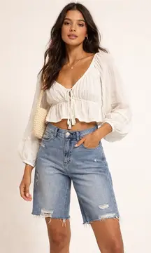 Free People Caroline Cut Off Bermuda Jean Shorts‎ Size 26