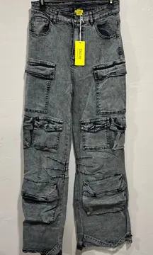 Daisy Mineral Wash Multi Pocket Cargo Jeans - Charcoal