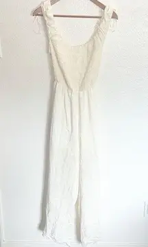 Altar’d State Cream Smocked Criss Cross Tie Open Back Tank Top Jumpsuit