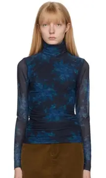 GANNI Floral Mesh Turtleneck Top