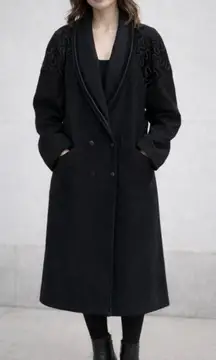 Vintage Stephanie Mathews Wool Trench Coat 10 Black Dark Academia USA Made