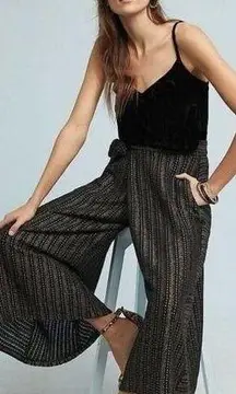 Anthropologie Eva Franco Black Gold Wide Leg Blake Striped Wrap Pants SZ S