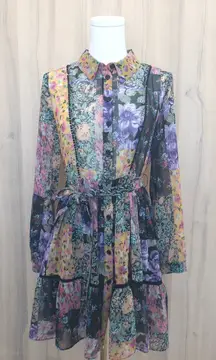 Zara Womens Patchwork Dress Sz S Multicolor Floral Sheer Amelie Boho Cottage