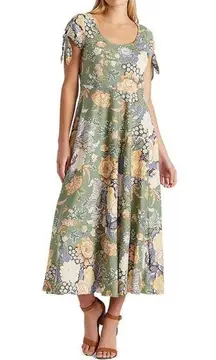 CHAPS  RALPH LAUREN Floral-Print Fit-&-Flare Maxi Dress SIZE XL 100% cotton