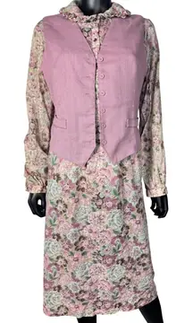 Vintage LF Sport Floral Skirt Set Vest Blouse Cottagecore Grandma Chic M