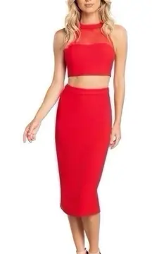 NEW Dress The Population Women’s Elliana Two-Piece Faux Halter Set Rouge