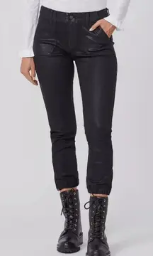 PAIGE Mayslie Jogger Coated Black Fog Luxe Moto‎ Zip Pant Size 25