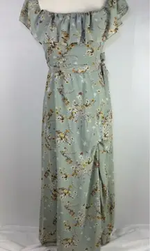 Lulus Amazing Moment Mint Green Floral Print Off-the-Shoulder Dress Size Large‎