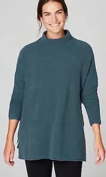 Pure Jill Mock Neck Sweater Wool Blend Tie Sides Blue Green Tunic