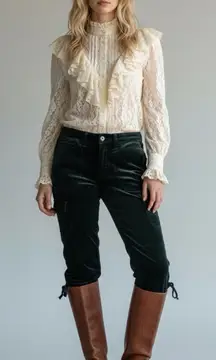 7 For All Mankind Edwardian Black Velvet Crop Knickers Pants Vintage Y2K Size 29