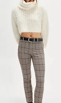 Free People Women’s Molly Slim Plaid Houndstooth Pants Brown/White Size 6